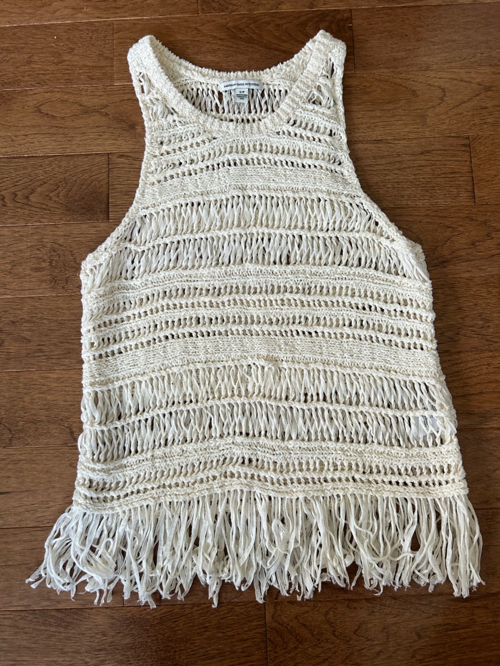American Eagle Outfitters Cream Open-Knit Sweater Tank